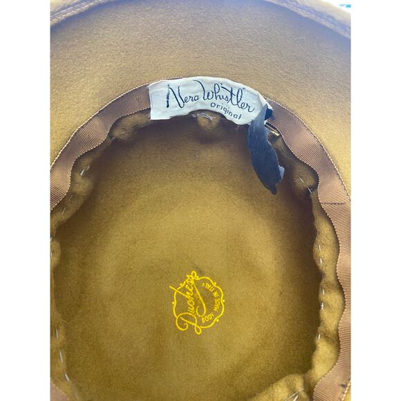 vintage 1960s mod fuzzy rust bucket hat wide brim rhinestones 60s fashion mcm - Picture 8 of 8